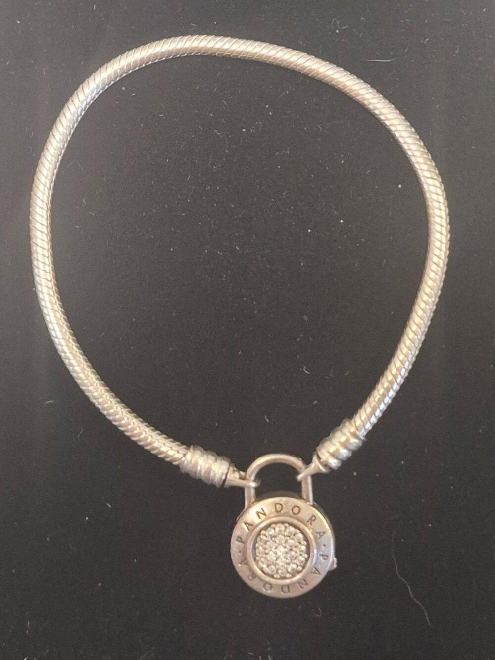 Pandora 925 Sterling Silver Snake Chain Italian Charm Bracelet Padlock Closure